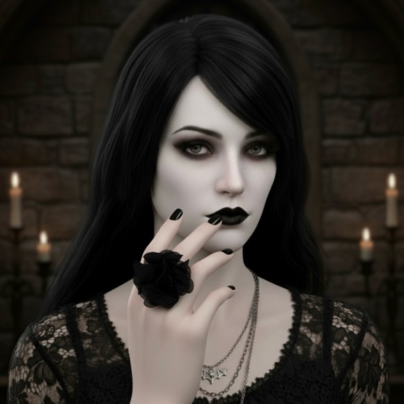 Oversized Black Chiffon Flower Gothic Statement Ring / Scarf Slide - Picture 12 of 12